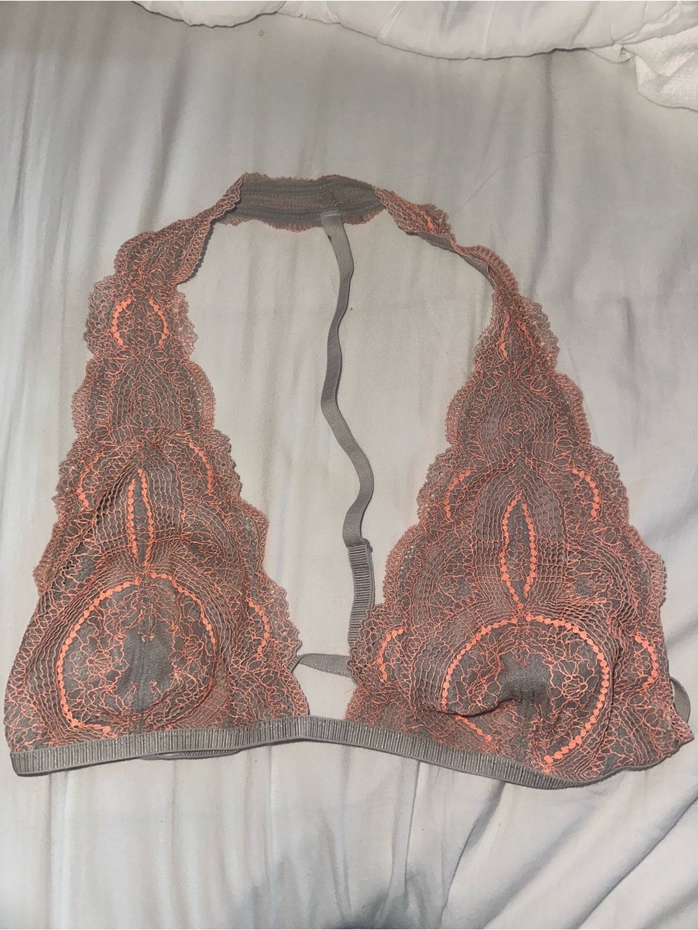 Free People Lace Halter Bralette in Coral and Gray